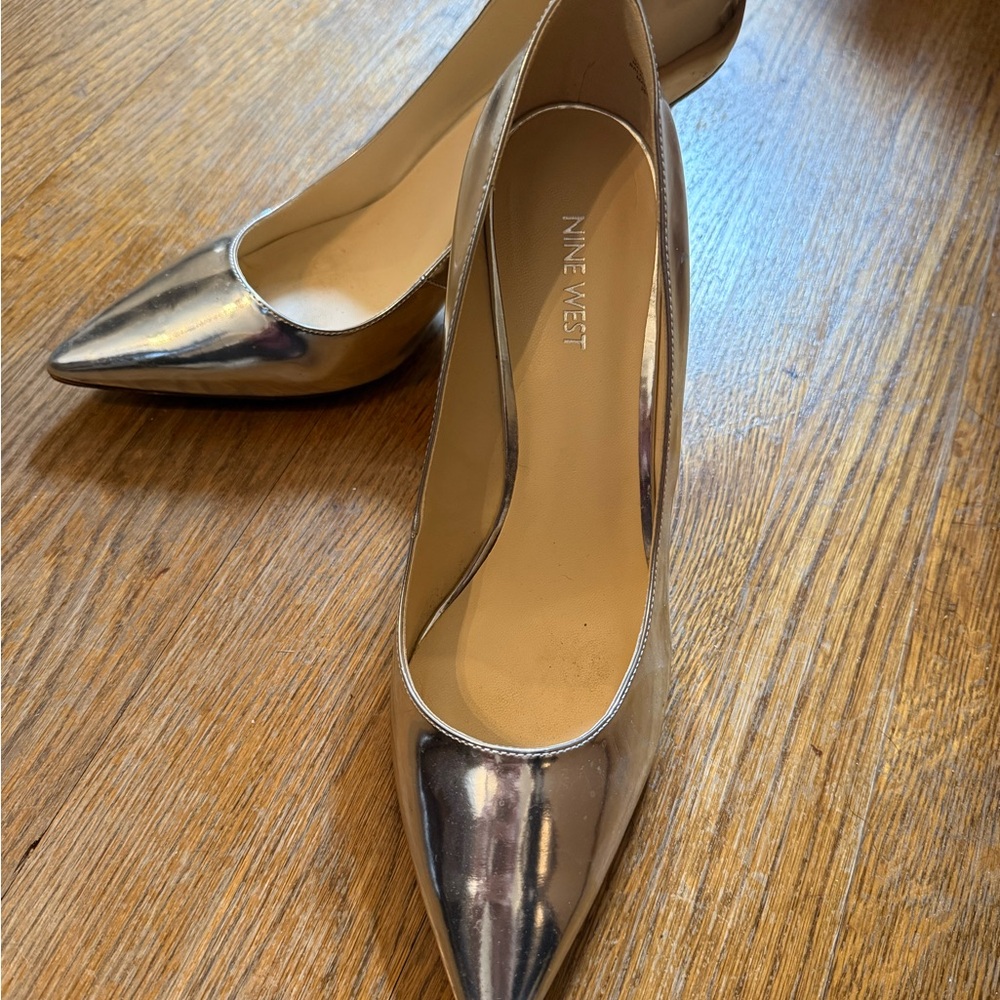 Nine West Metallic Silver Pointed-Toe Pumps